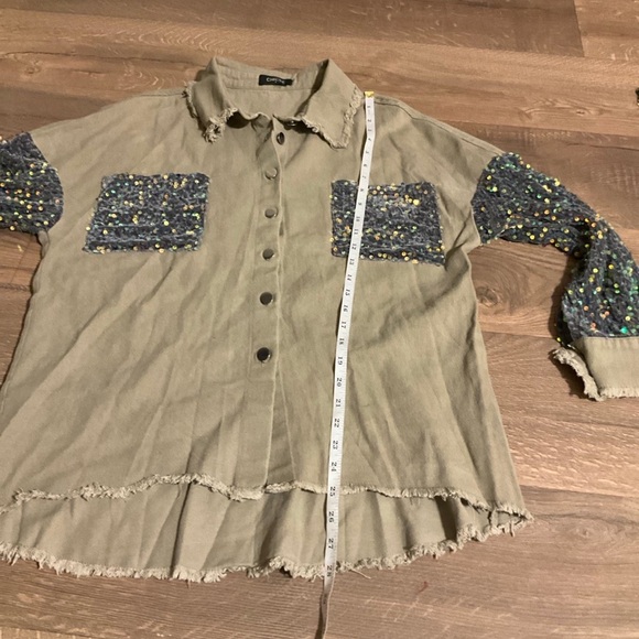 ChicMe button down with velvet sequin pockets / arms, S - Picture 6 of 7